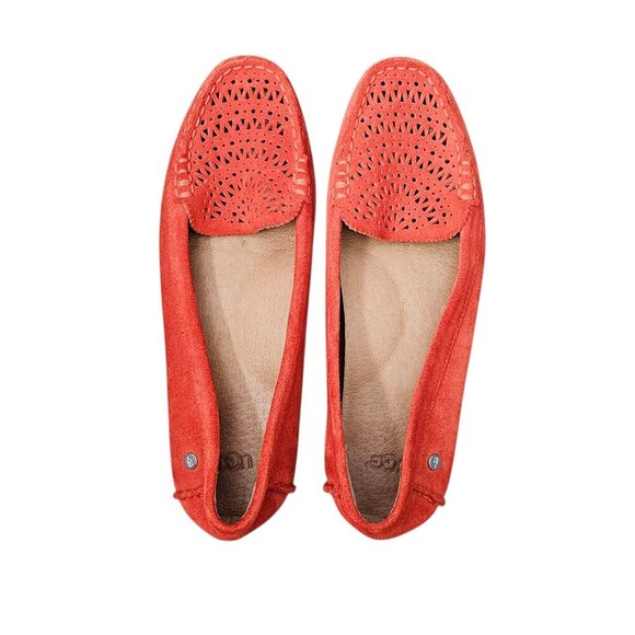 UGG Clair Suede Cutout Slip on Orange Flat Driving Loafer Shoe - Picture 3 of 11